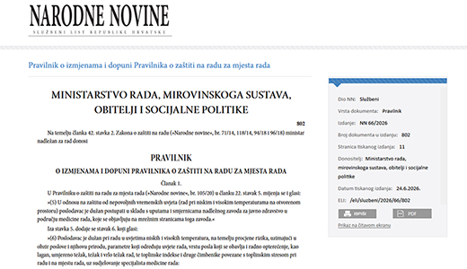 Pravilnik o dopuni Pravilnika o zaštiti na radu i Pravilnik o izmjenama i dopuni Pravilnika o zaštiti na radu za mjesta rada